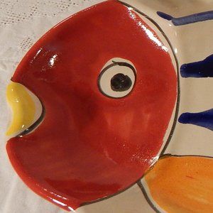 Vintage 1930's Handpainted Italian MAJOLICA Fish Plate, Signed